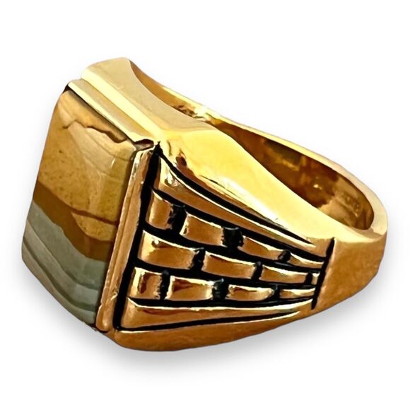 Vintage Clark and Coombs Ring Size 7 Jasper 18K Gold Plate Mid-Century MCM 14A - Picture 5 of 12